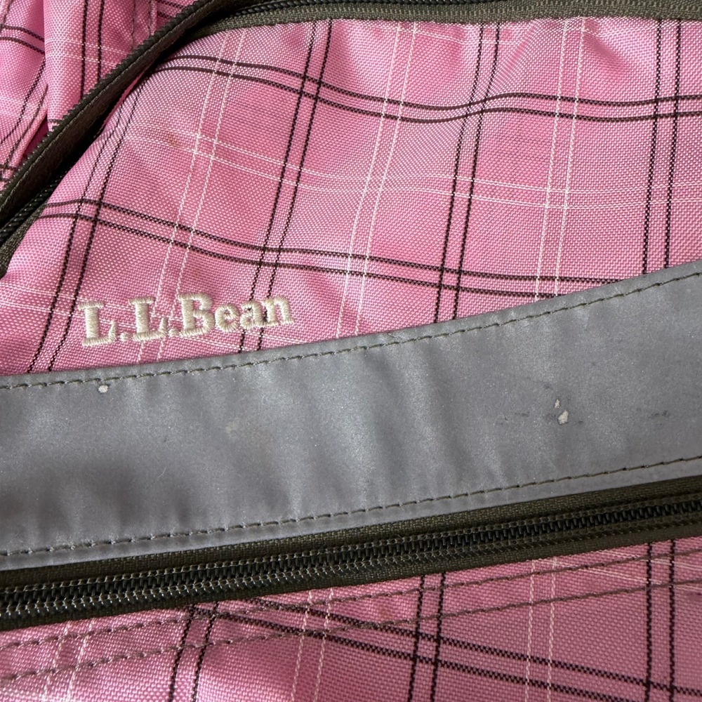 LL Bean Backpack Pink Plaid School Travel Bag Reflective Strip Organizer Pocket - Picture 2 of 8